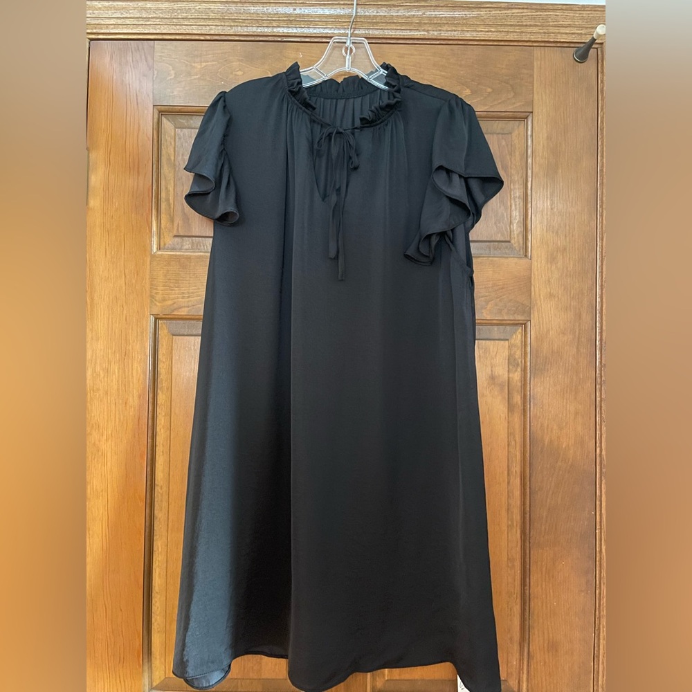 Cupshe Black Ruffle-Sleeve Swim Cover Mini Dress with Tie Neck XL NWT